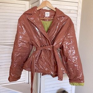 padded jacket, vegan patent